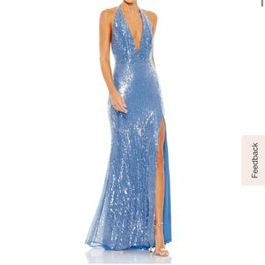 Mac Duggal Plunging Sequined Halter Neck Gown